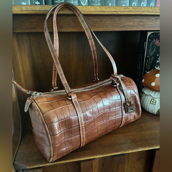 Vintage Dooney & Bourke Brown Leather Crocodile Embossed Handbag - Picture 1 of 8